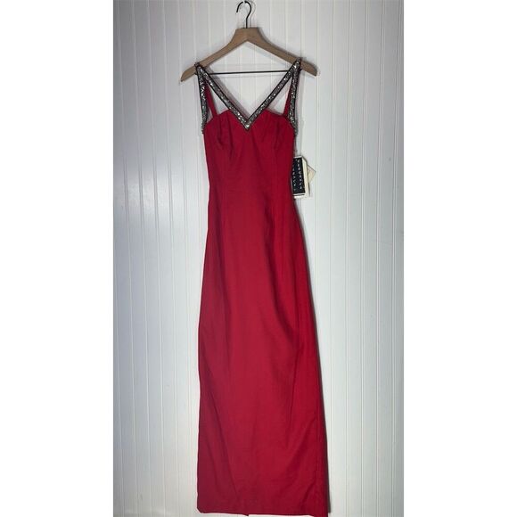 Vintage Sterling by Stone Ferris Red Gown Sz 8 Sequin Trim Open Back Y2K Formal - Picture 1 of 8